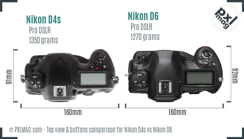 Nikon D4s vs Nikon D6 top view buttons comparison