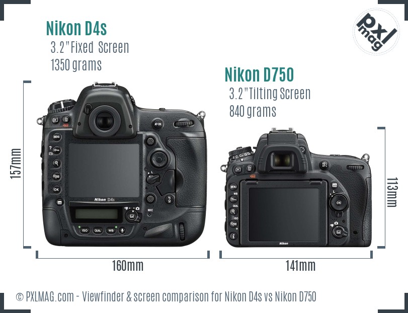 Nikon D4s vs Nikon D750 Screen and Viewfinder comparison