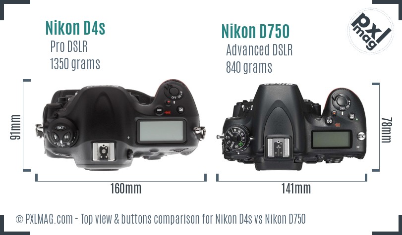 Nikon D4s vs Nikon D750 top view buttons comparison