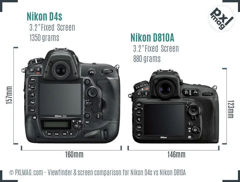 Nikon D4s vs Nikon D810A Screen and Viewfinder comparison