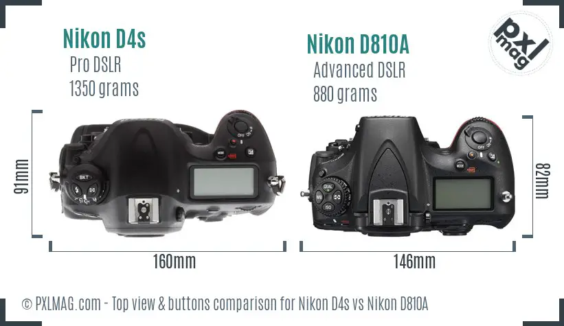 Nikon D4s vs Nikon D810A top view buttons comparison