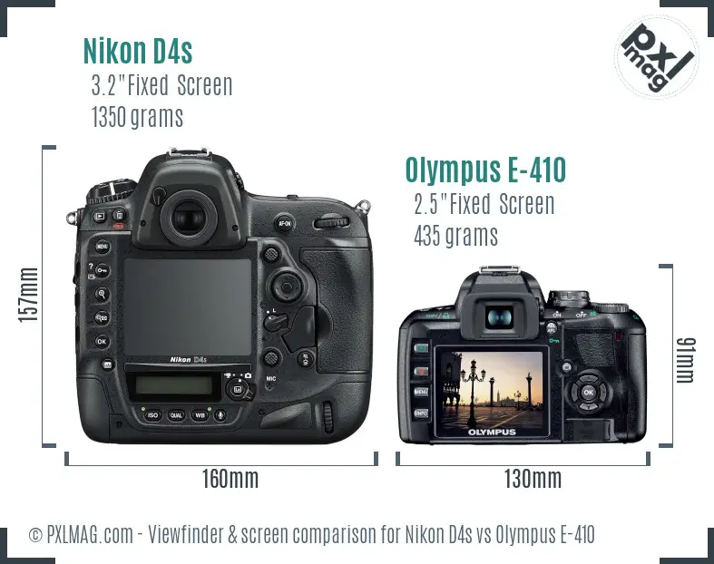 Nikon D4s vs Olympus E-410 Screen and Viewfinder comparison