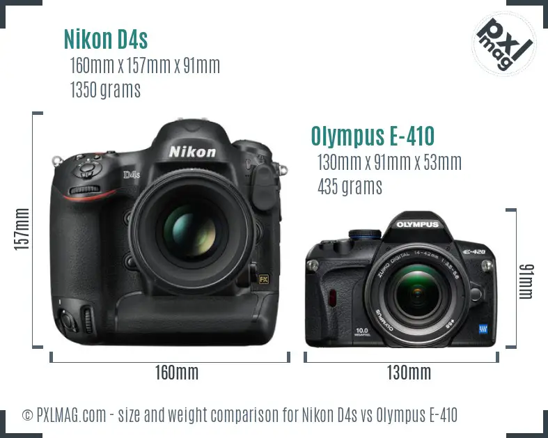 Nikon D4s vs Olympus E-410 size comparison