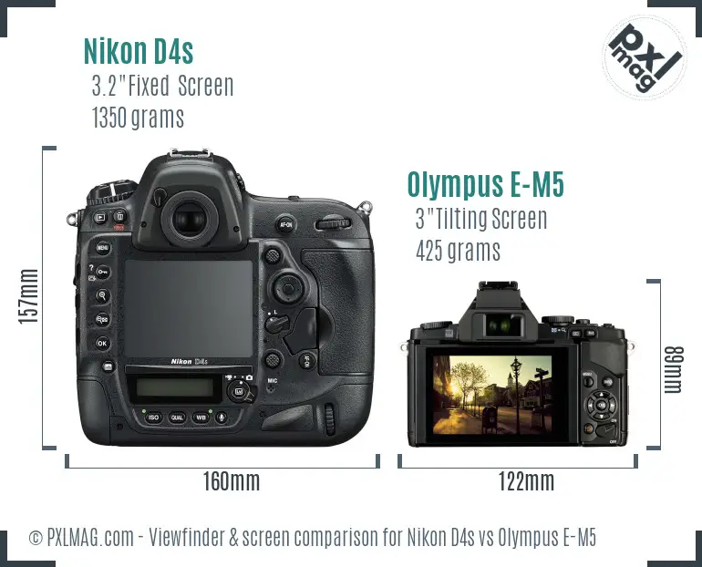 Nikon D4s vs Olympus E-M5 Screen and Viewfinder comparison