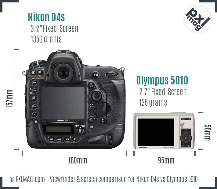 Nikon D4s vs Olympus 5010 Screen and Viewfinder comparison