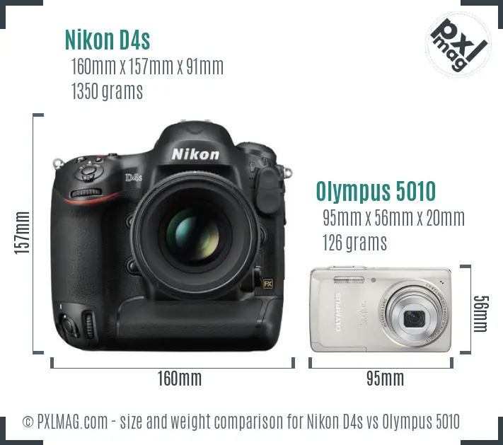 Nikon D4s vs Olympus 5010 size comparison