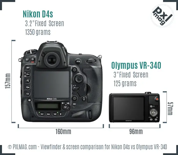 Nikon D4s vs Olympus VR-340 Screen and Viewfinder comparison