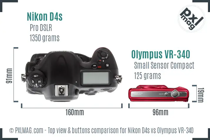 Nikon D4s vs Olympus VR-340 top view buttons comparison