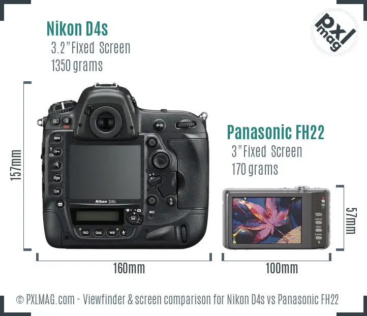 Nikon D4s vs Panasonic FH22 Screen and Viewfinder comparison