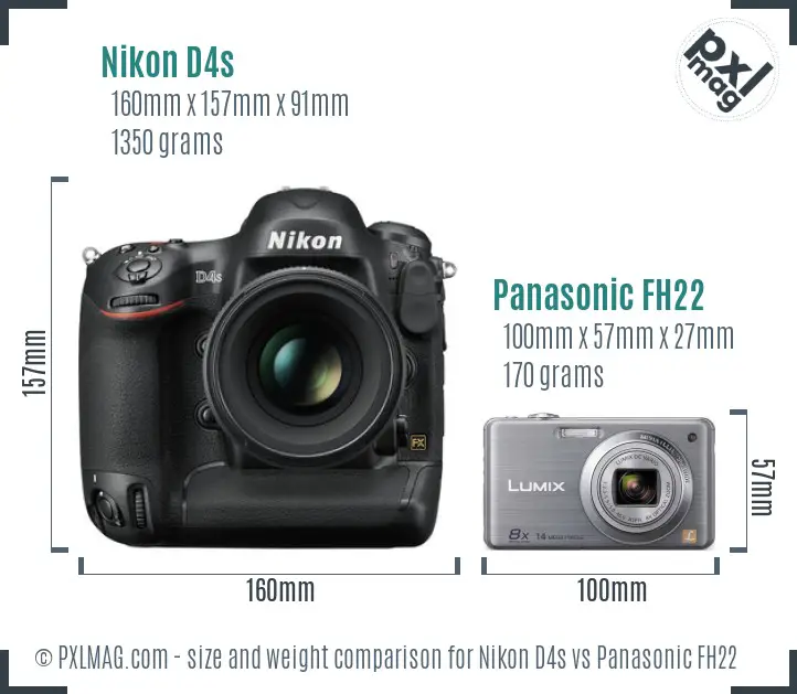 Nikon D4s vs Panasonic FH22 size comparison