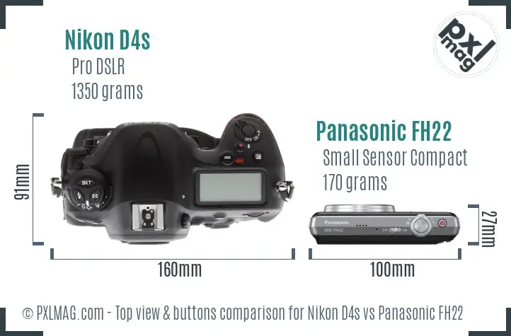 Nikon D4s vs Panasonic FH22 top view buttons comparison