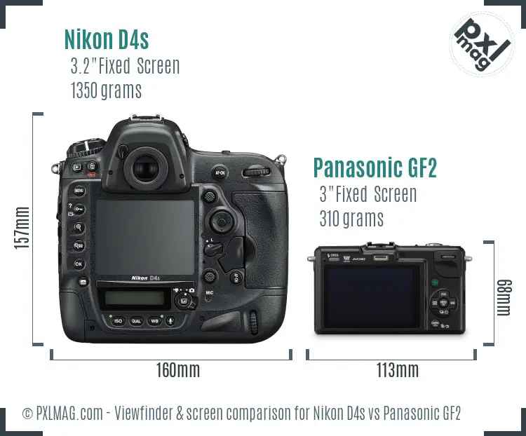 Nikon D4s vs Panasonic GF2 Screen and Viewfinder comparison