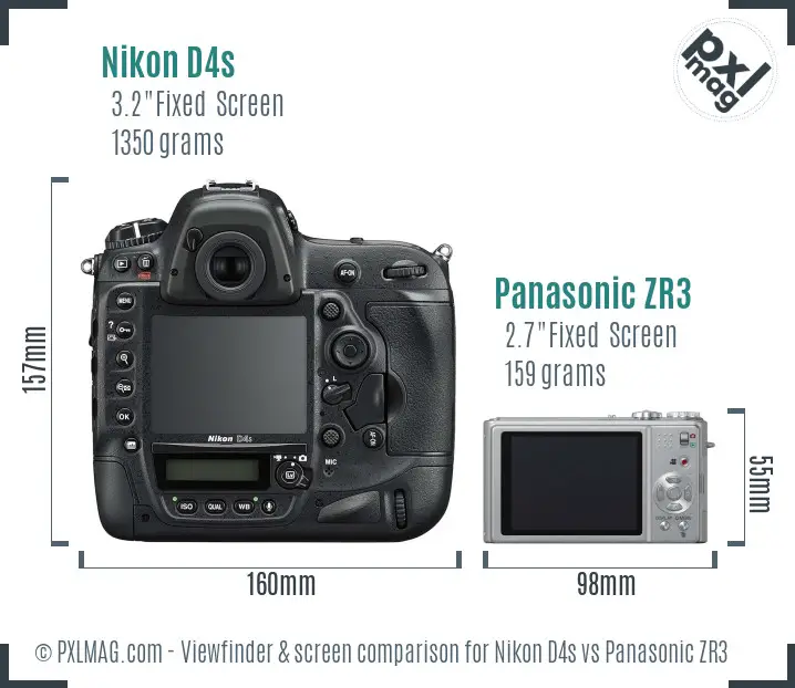 Nikon D4s vs Panasonic ZR3 Screen and Viewfinder comparison