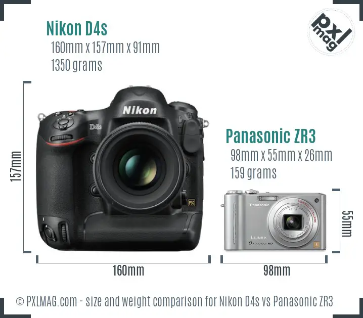 Nikon D4s vs Panasonic ZR3 size comparison