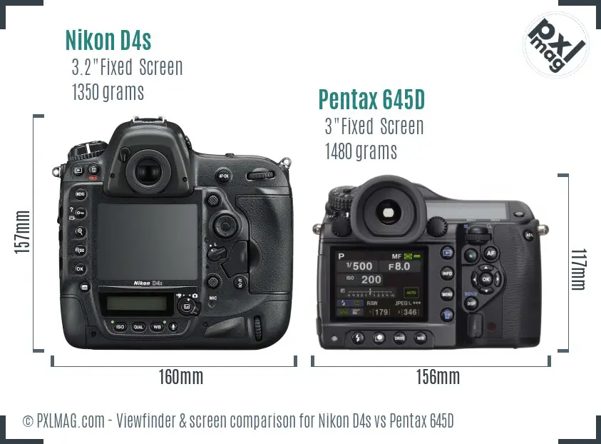 Nikon D4s vs Pentax 645D Screen and Viewfinder comparison