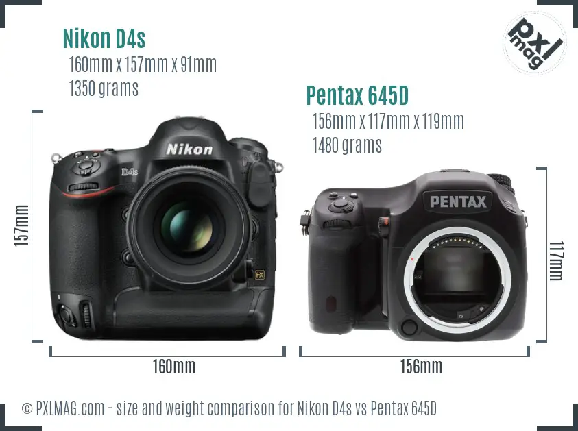 Nikon D4s vs Pentax 645D size comparison
