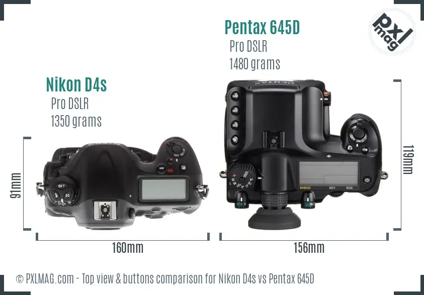 Nikon D4s vs Pentax 645D top view buttons comparison