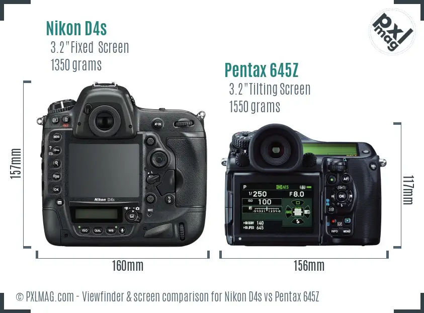 Nikon D4s vs Pentax 645Z Screen and Viewfinder comparison