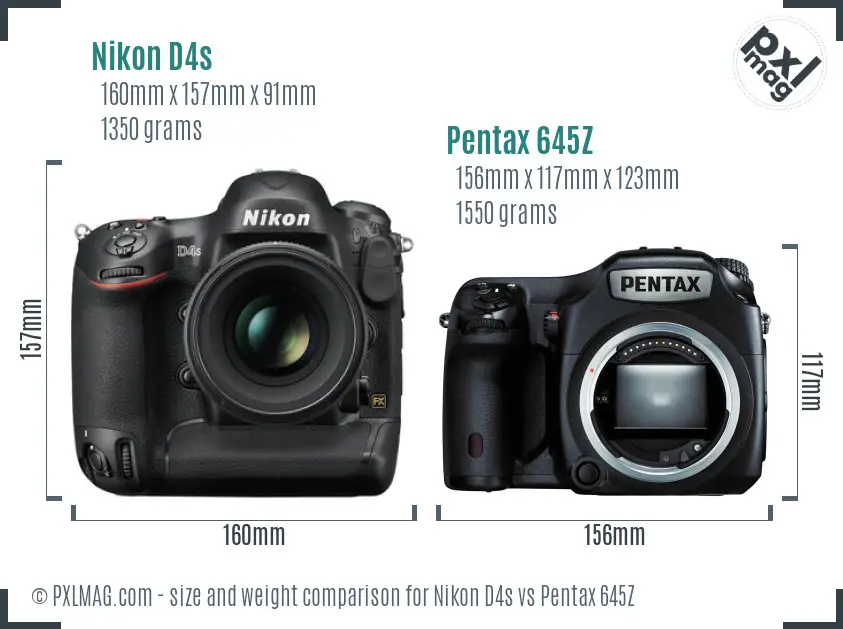 Nikon D4s vs Pentax 645Z size comparison