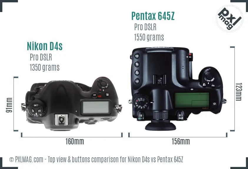 Nikon D4s vs Pentax 645Z top view buttons comparison