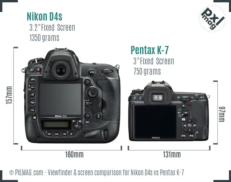 Nikon D4s vs Pentax K-7 Screen and Viewfinder comparison