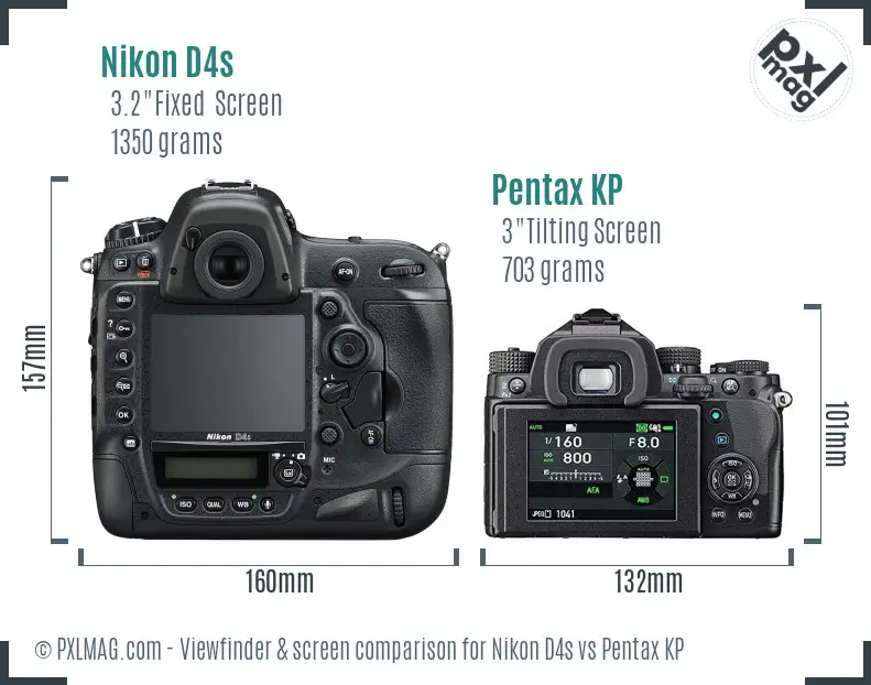 Nikon D4s vs Pentax KP Screen and Viewfinder comparison