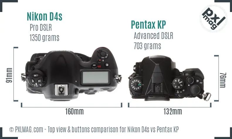 Nikon D4s vs Pentax KP top view buttons comparison
