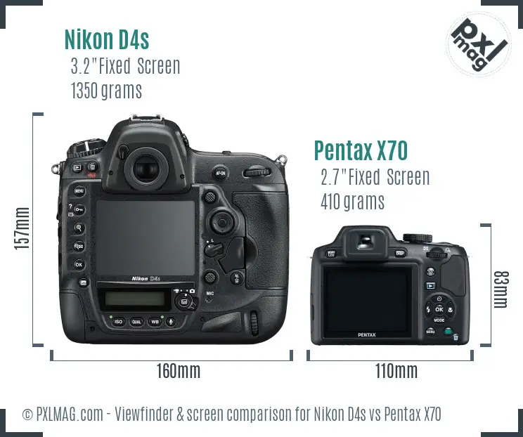 Nikon D4s vs Pentax X70 Screen and Viewfinder comparison