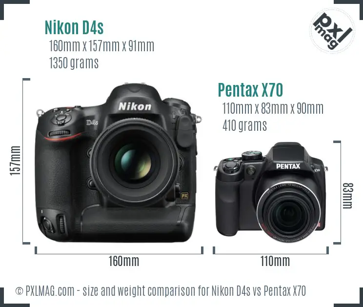 Nikon D4s vs Pentax X70 size comparison