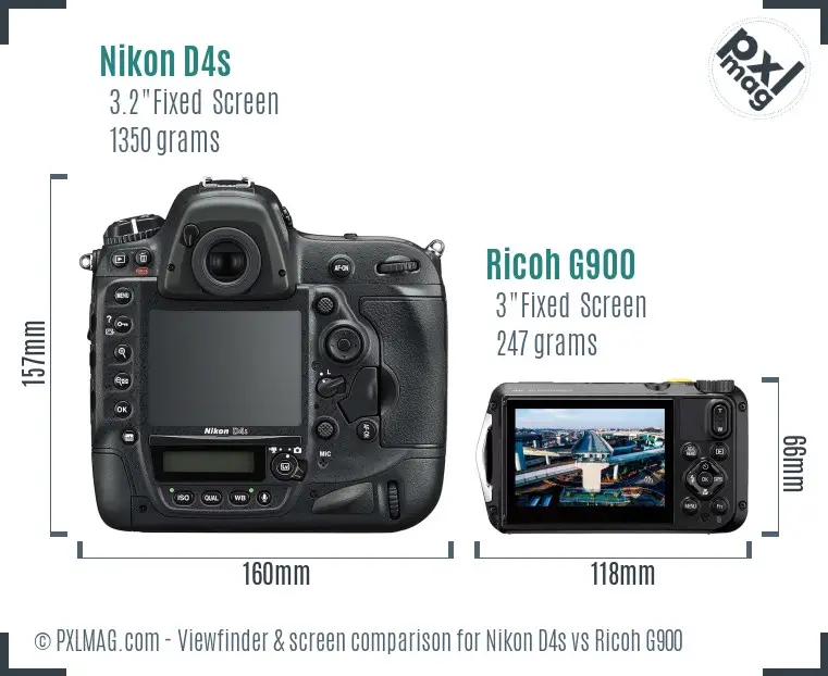Nikon D4s vs Ricoh G900 Screen and Viewfinder comparison