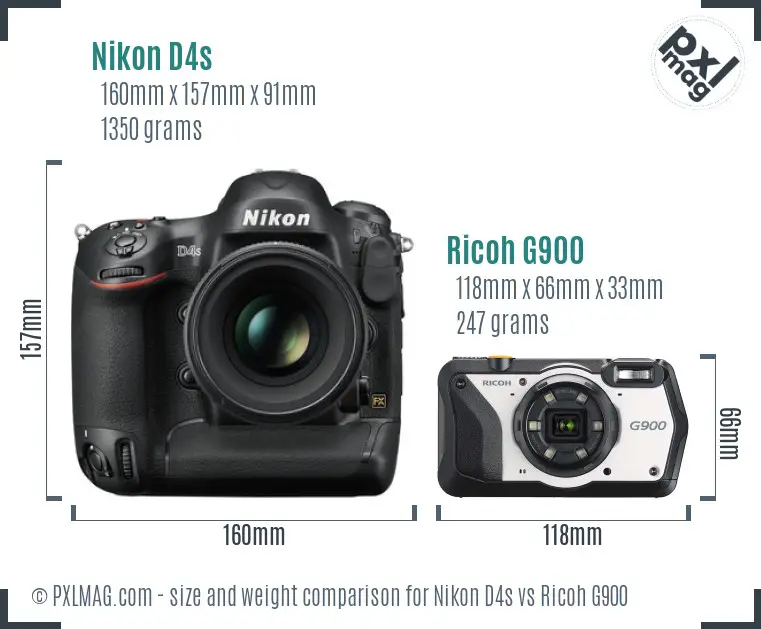 Nikon D4s vs Ricoh G900 size comparison