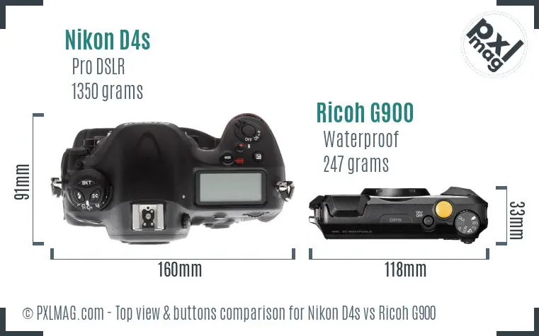 Nikon D4s vs Ricoh G900 top view buttons comparison