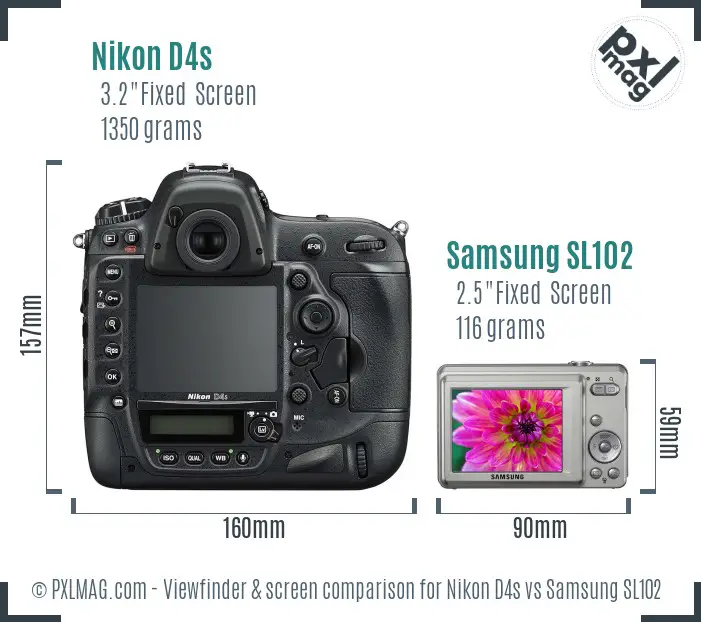 Nikon D4s vs Samsung SL102 Screen and Viewfinder comparison
