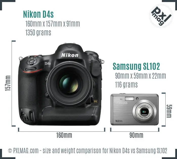 Nikon D4s vs Samsung SL102 size comparison