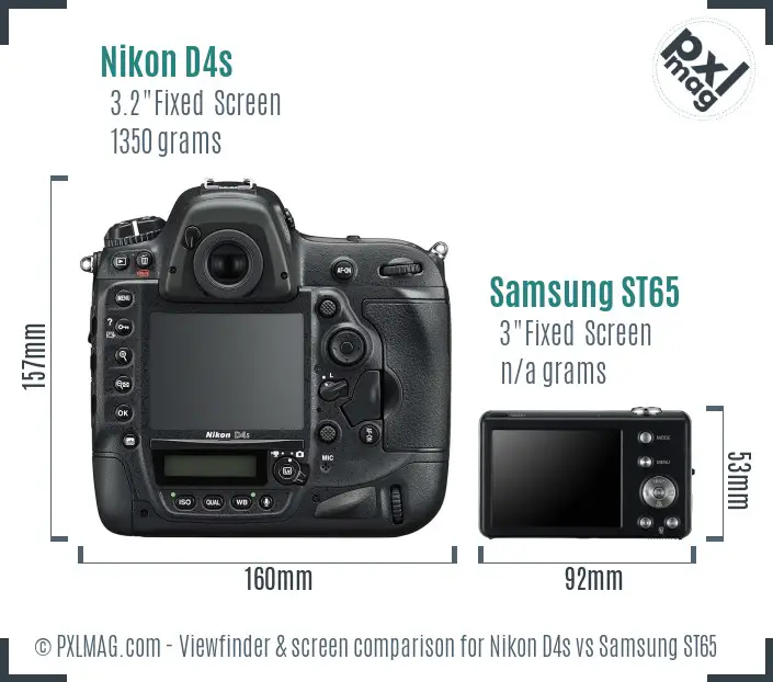 Nikon D4s vs Samsung ST65 Screen and Viewfinder comparison