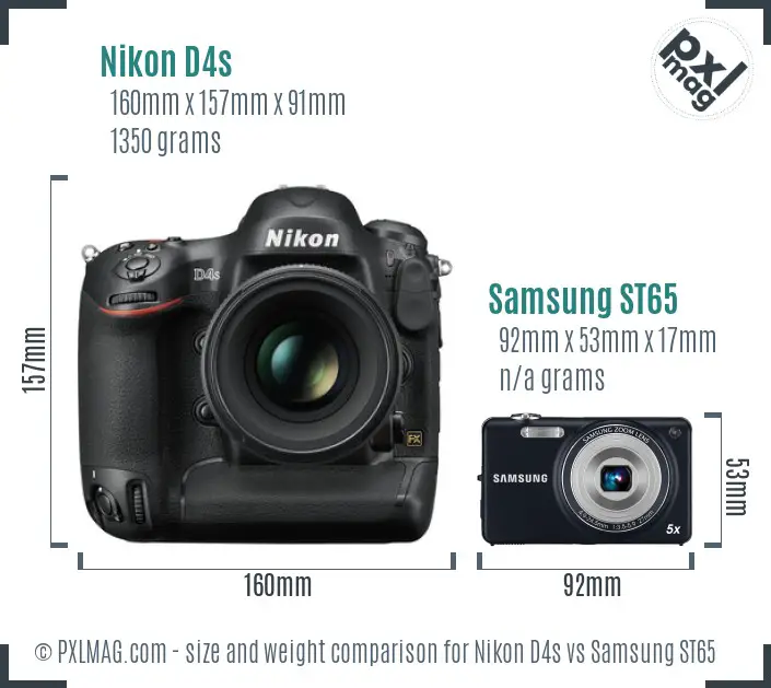 Nikon D4s vs Samsung ST65 size comparison