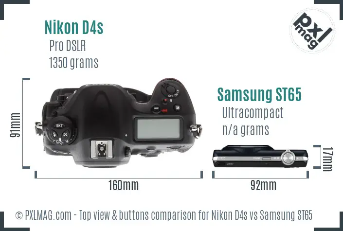 Nikon D4s vs Samsung ST65 top view buttons comparison