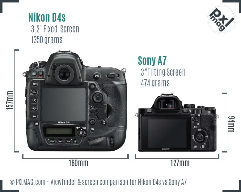 Nikon D4s vs Sony A7 Screen and Viewfinder comparison