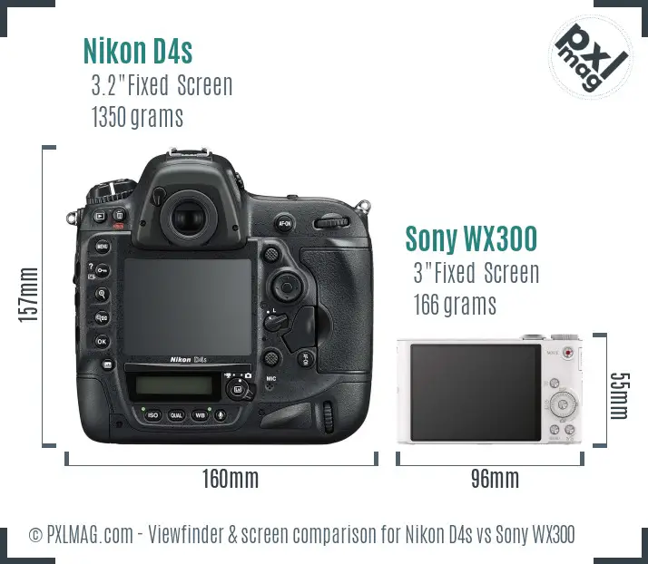 Nikon D4s vs Sony WX300 Screen and Viewfinder comparison