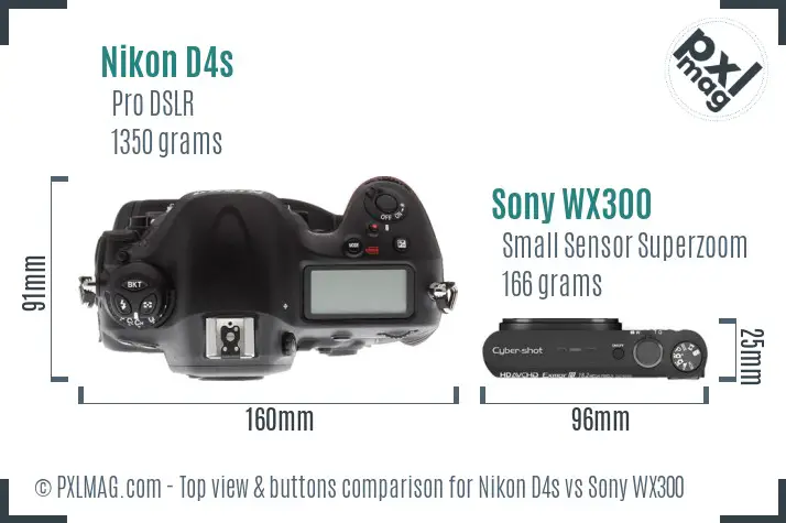 Nikon D4s vs Sony WX300 top view buttons comparison