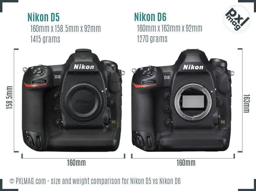 Nikon D5 vs Nikon D6 size comparison