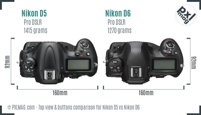 Nikon D5 vs Nikon D6 top view buttons comparison