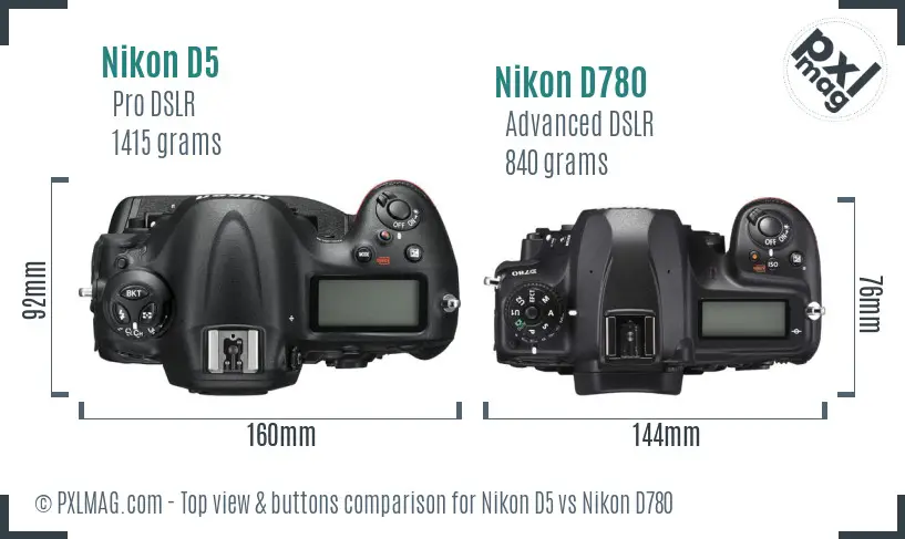 Nikon D5 vs Nikon D780 top view buttons comparison Nikon D5 vs Nikon D780 top view buttons comparison