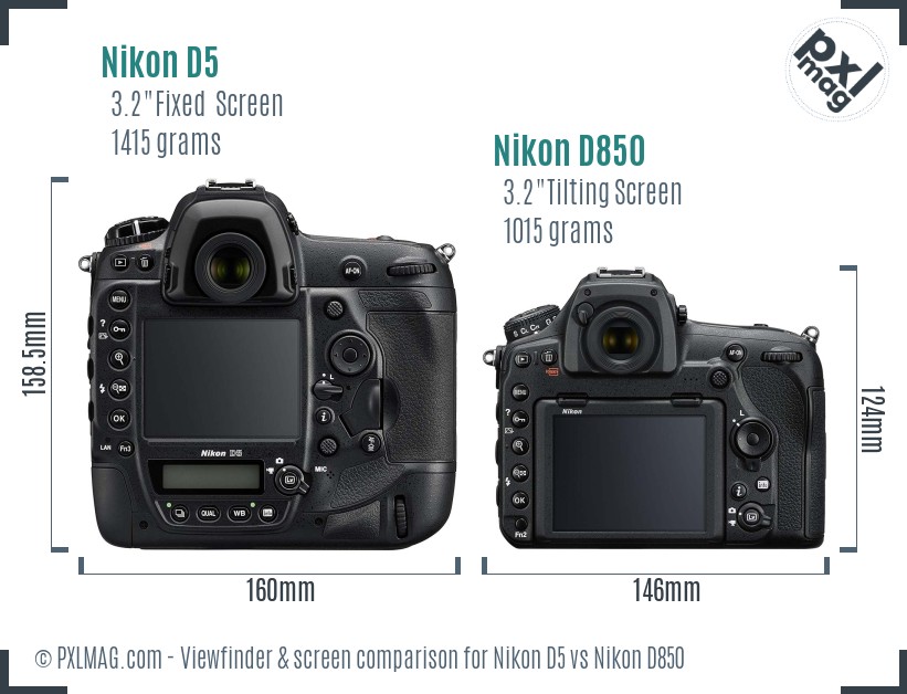 Nikon D5 vs Nikon D850 Screen and Viewfinder comparison