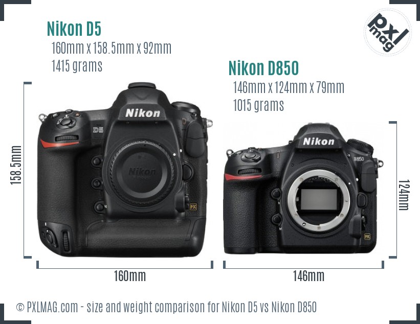Nikon D5 vs Nikon D850 size comparison