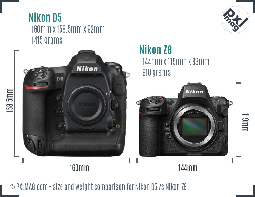 Nikon D5 vs Nikon Z8 size comparison
