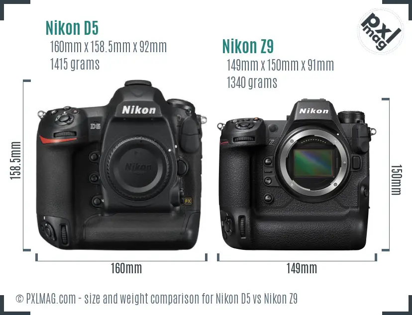 Nikon D5 vs Nikon Z9 size comparison