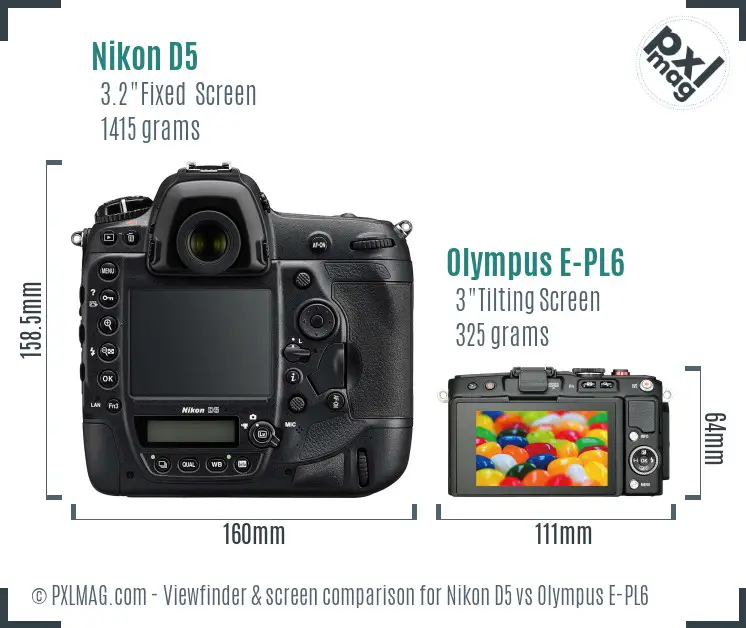 Nikon D5 vs Olympus E-PL6 Screen and Viewfinder comparison