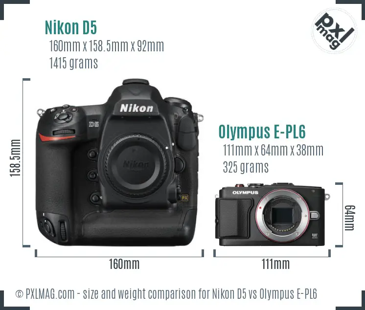 Nikon D5 vs Olympus E-PL6 size comparison