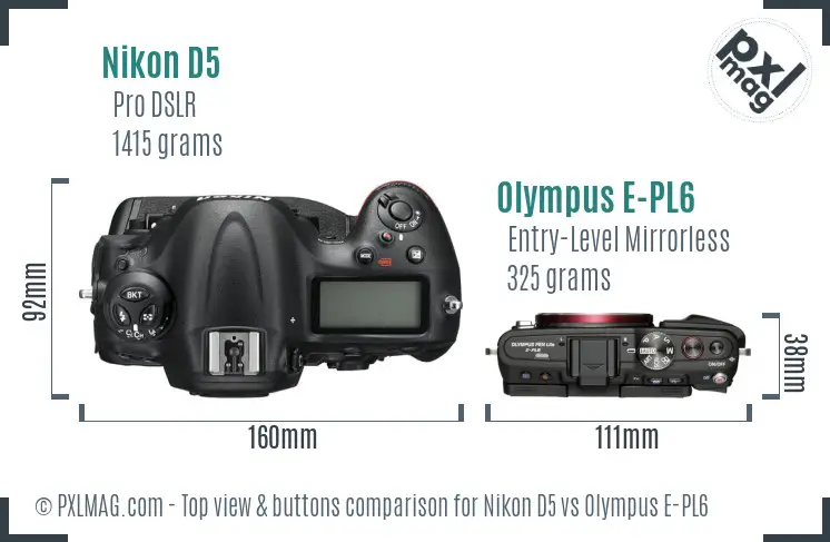 Nikon D5 vs Olympus E-PL6 top view buttons comparison